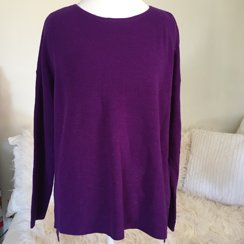 Eileen Fisher Purple Crewneck Sweater 100% Merino Wool